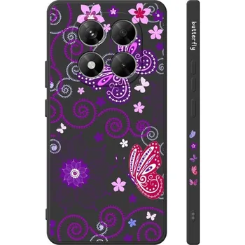 Pouzdro na mobilní telefon Kryt Design Xiaomi Redmi Note 14 Pro+ 5G Fialoví motýlci černý (obal neboli pouzdro na Xiaomi Redmi Note 14 Pro+ 5G)