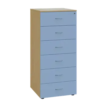 Kartotéka LKR - A5 dřevěná kartotéka, 6-zásuvková, centrální zámek, korpus bříza světlá/čílka pastelově modrá