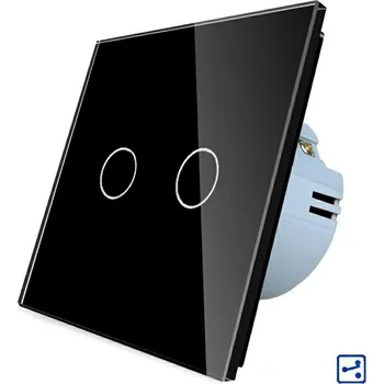 vypínač WELAIK skleněný dotykový vypínač dvojitý schodišťový/křížový kompletní ř.6+6 (5B)- černý