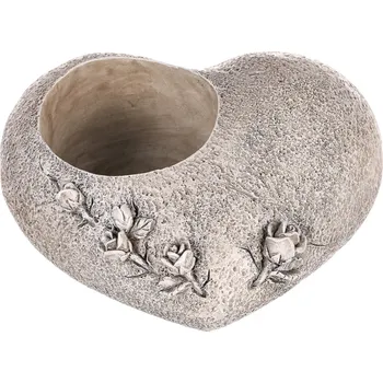 Smuteční dekorace Dekorace na hrob srdce s růžemi 16 x 14 x 7 cm šedé
