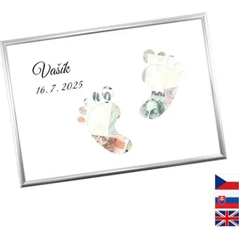 Žertovný předmět Rámeček na darování peněz - Narození dítěte, Rámeček 907 - stříbrná metalická