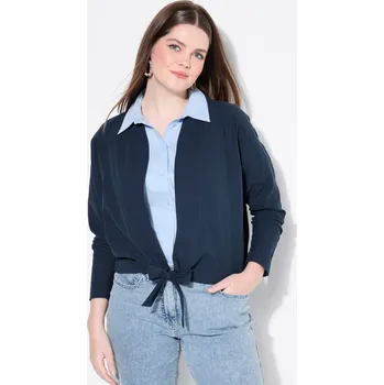 Ulla Popken, Plus size Bolero bunda, stojáček, dlouhé netopýří rukávy, stuha na lemu pro plnoštíhlé nadměrná velikost, 827116130-1128, modrý, 42/44, Nadměrné velikosti, Plus size oblečení, Oblečení pro boubelky, Oblečení pro baculky, Oblečení pro plnoštíh