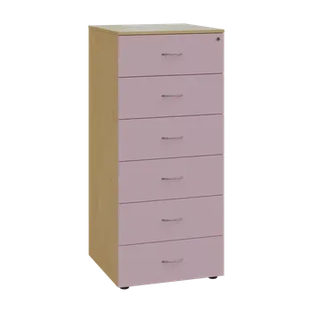 Kartotéka LKR - A5 dřevěná kartotéka, 6-zásuvková, centrální zámek, korpus bříza světlá/čílka pastelově růžová