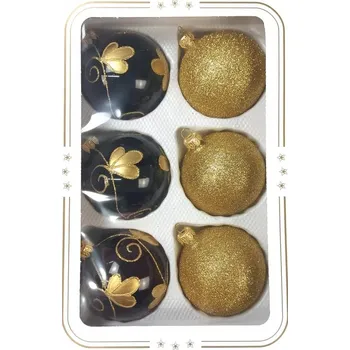 Vánoční dekorace Zlaté a černé skleněné vánoční Vánoční Baňky na stromeček, 8 ks