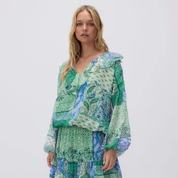 Dámské tričko Reserved - Top s ozdobným volánem - vícebarevná - 576FB-MLC - 576FB-MLC-XS