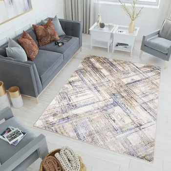 Koberec Moderní koberec Asthane - mřížka 2 - béžový/tmavě modrý Rozměr koberce: 80x150 cm