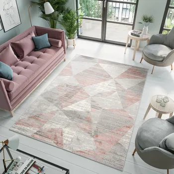 Koberec Moderní koberec Asthane - trojúhelníky 2 - šedý/červený Rozměr koberce: 120x170 cm