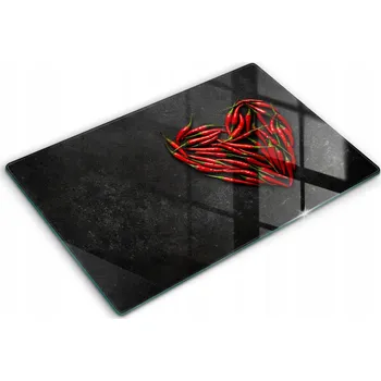 Obraz Skleněná kuchyňská deska na krájení s grafikou 80x52 cm - Papričky chilli a srdce