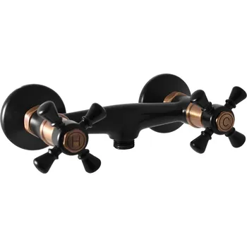 Vodovodní baterie RAV Slezák Morava Retro Nástěnná sprchová baterie, 100 mm, černá matná/stará mosaz, MK380.0CMATSM