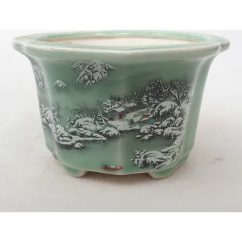 Květináč Keramická bonsai miska 11,5 x 11,5 x 7 cm zielony