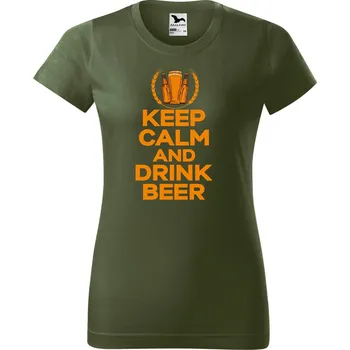 Dámské tričko s potiskem Keep calm beer Barva trička: Khaki - 09, Velikost: S
