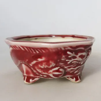 Květináč Keramická bonsai miska 11 x 10 x 5 cm červená