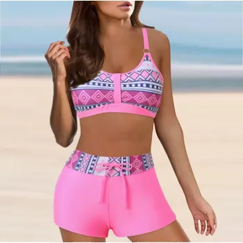 Dámské plavky Sportovní dámské dvoudílné plavky - top + kraťasy (13 barevných kombinací) Barva: růžová (hot pink), Velikost: XXXL