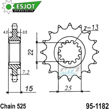 Řetězová sada pro motocykl Kolečko řetězové (pastorek) 1182-14zubů ESJOT 50-29016-14 - Triumph 600TT + 600 Daytona + 600 Speed Four + 650 Daytona 95-1182-14-ES
