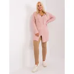 Pudrový delší svetr na zip s kapsami PM-SW-PM-3733.17-pink Velikost: 2XL/3XL