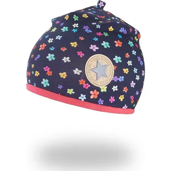 Módní doplněk LITTLE ANGEL čepice podšitá Outlast® tm. modrá kvítí/ jahodová vel. 5 | 49-53 cm