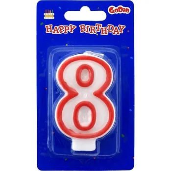 Dortová svíčka SVÍČKA na dort 18. NAROZENINY číslice 8 červeno-bílá STABILNÍ a DLOUHO SVÍTÍ