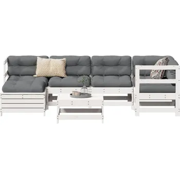 7dílná zahradní sedací souprava bílá masivní borové dřevo Bílá3250909