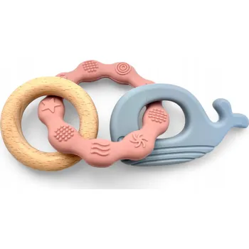 Kousátko na zuby Bosso Baby dřevo, silikon modré