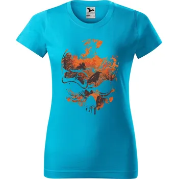 Dámské tričko Dámské tričko s potiskem Lebka a ptáci Barva trička: Tyrkysová - 44, Velikost: XS