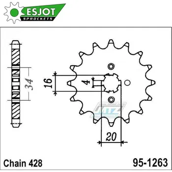 Řetězová sada pro motocykl Kolečko řetězové (pastorek) 1263-15zubů ESJOT 50-15013-15 - Yamaha YZ80 + DT100+DT125+DT175 + TZR80+TZR125+SR125 + XT125+XT225+YBR125+AG175+AG200 + Suzuki TF100+TF125+DR125 + Kawasaki KD80+KV175 + Mal RIEJU RS-2 125 2006-2010