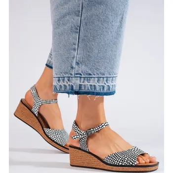 Dámské sandále Černo-bílé vzorované sandály na klínku SK-303B/W Velikost: 36