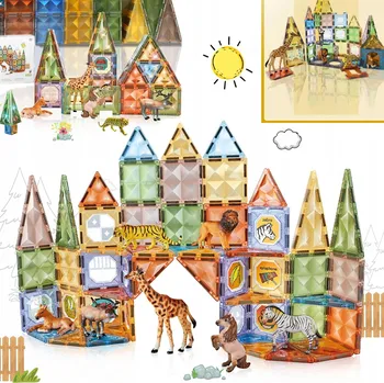 ostatní stavebnice SADA MAGNETICKÝCH STAVEBNICE ZVÍŘATA FIGURKY ZOO stavebnice 92 dílků