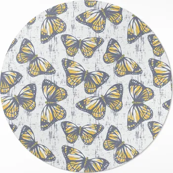Obraz Vinylový Kulatý Koberec do obývacího pokoje fi 50 cm Žlutí motýli na textuře