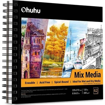 Skicář OHUHU Mix Media 225x210mm, 60 listů