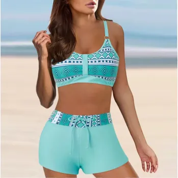 Dámské plavky Sportovní dámské dvoudílné plavky - top + kraťasy (13 barevných kombinací) Barva: světle modrá, Velikost: XXL