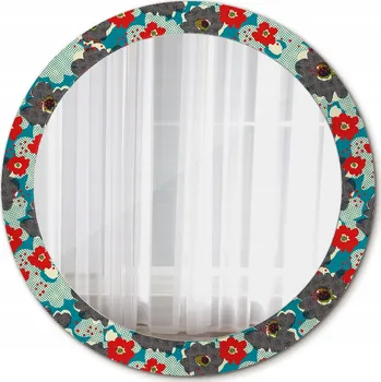 Zrcadlo Moderní závěsné zrcadlo Retro květiny vzor 80 cm