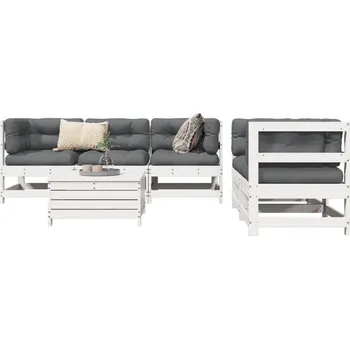 6dílná zahradní sedací souprava bílá masivní borovice Bílá3250805