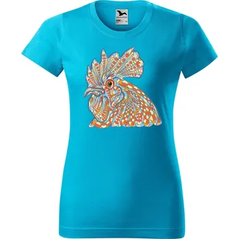 Dámské tričko Dámské tričko s potiskem Hlava kohouta Barva trička: Tyrkysová - 44, Velikost: XL