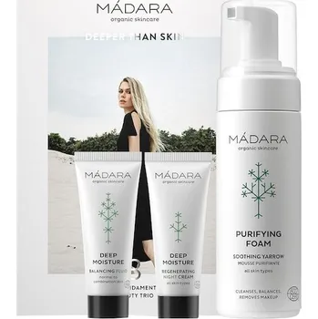 Pleťový krém MADARA Pece-o-oblicej CisteniZákladní kosmetické trio Čistící pěna 150 ml + Deep Moisture Intenzivní hydratační fluid 25 Regenerační noční krém 1 Stk. (439,00 Kč / 1 ks.)