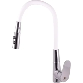 Vodovodní baterie RAV Slezák Amur Stojánková dřezová baterie s flexibilním ramínkem a sprškou, 3/8", bílá/chrom, AM719.0/12B