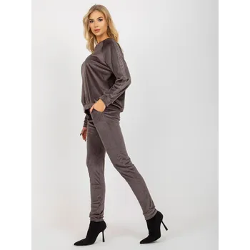 Tmavě šedý dámský velurový komplet s aplikací RV-