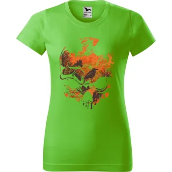Dámské tričko Dámské tričko s potiskem Lebka a ptáci Barva trička: Apple green, Velikost: S