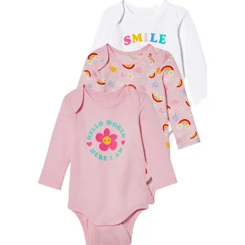 Kojenecký body lupilu® Dívčí body s dlouhými rukávy s BIO bavlnou, 3 kusy (vzorovaná růžová / bílá, 50/56)