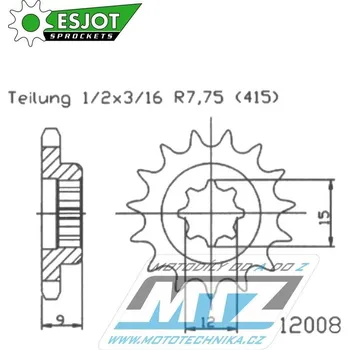 Řetězová sada pro motocykl Kolečko řetězové (pastorek) 12008-10zubů ESJOT 50-12008-10 - KTM 50SX Adventure / 97-00 + 50 SX Pro Junior / 97-08 + 50 SX Pro Senior / 97-00 + Rieju 50 MX / 00-03 50-12008-10