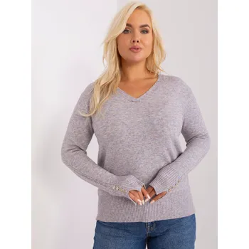 Dámský svetr Šedý měkký svetr s výstřihem -PM-SW-PM-3817.07-grey Velikost: 2XL/3XL