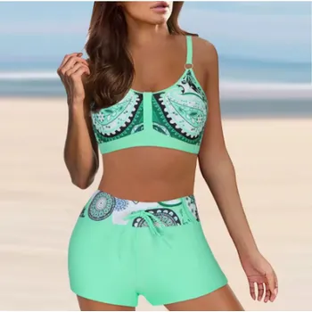 Dámské plavky Sportovní dámské dvoudílné plavky - top + kraťasy (13 barevných kombinací) Barva: zelená, Velikost: XXXL