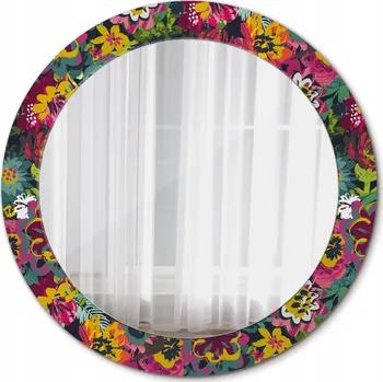 Zrcadlo Zrcadlo závěsné se skleněným rámem, Malované květiny, 70 cm