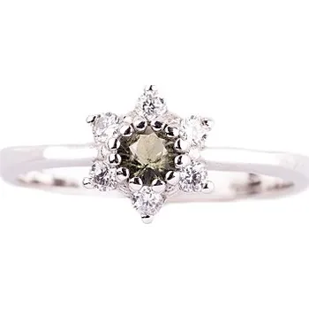 Prsten vltavín - stříbrný prsten - hvězda (3007VZ) Velikost: 63, povrchová úprava: zlacené