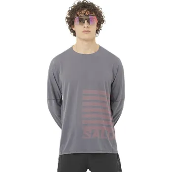 Pánské tričko Salomon Sense Aero LS Tee GFX M LC2694200 - castelrock/neon flame XL