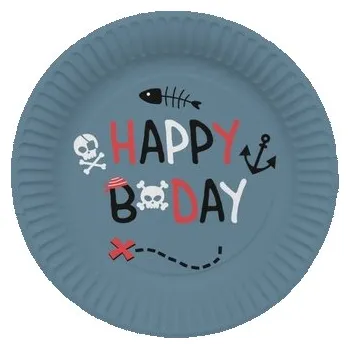 Party nádobí Papírové talíře Pirátská párty, Happy Birthday, 23 cm