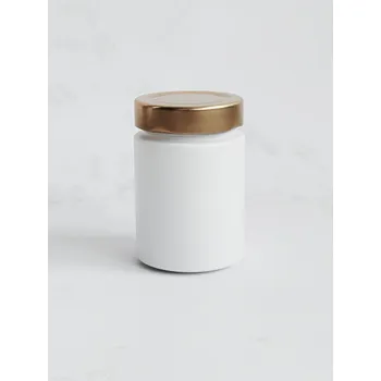 Dóza na potraviny Kořenka skleněná bílá TOM 192 ml se zlatým víčkem Twist Off Deep 58 mm