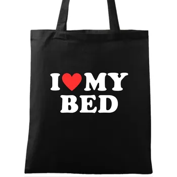 Nákupní taška Bavlněná taška Miluju svoji postel I Love My Bed (Barva: Černá)