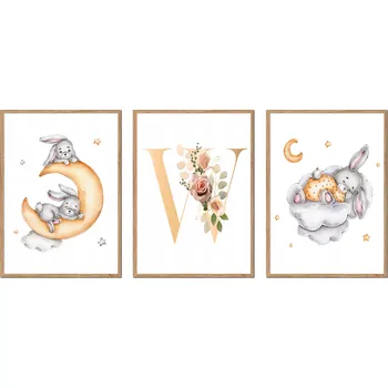 Obraz PLAKÁTY V RÁMU 3ks dětské králíčci králík obrázek PÍSMENO W P2675_A5