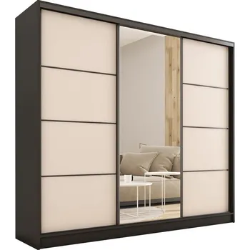 Šatní skříň Šatní skříň HARAZIA 200 se zrcadlem, 4 šuplíky a 2 šatními tyčemi, černá/béžová +možnost VÝNOSU + vyzvednutí ZDARMA
