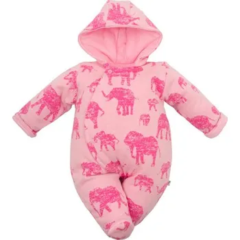 Kojenecká kombinéza Zateplená kojenecká kombinéza s kapucí Baby Service Sloni růžová